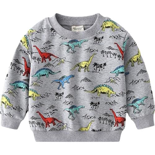 Autumn Spring Kids Boys Sweatshirt Cartoon Dinosaur Long Sleeve Hoodie Top Toddler Child Pullovers Children Clothing