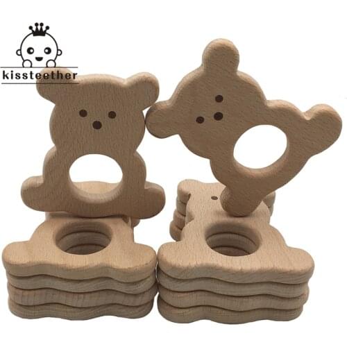 Baby Wood Teether Bear Rattle DIY Necklace Bracelets Pendants BPA Free Pacifier unfinished Baby Toys Wood Brown Bear Teether