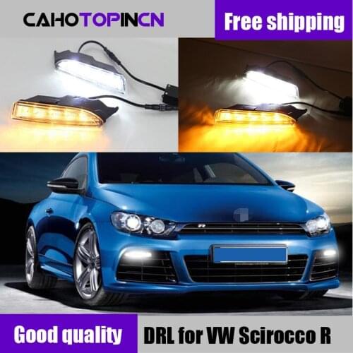 Car DRL For Volkswagen VW Scirocco R 2010 - 2014 LED DRL Daytime Running Light Daylight driving with yellow turn Signal lamp