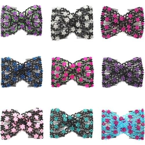 Haimeikang Random Send 1PC Color Magic Beads Elasticity Double Hair Comb Clip Stretchy Hair Combs Clips Girls Hairpins Headwear