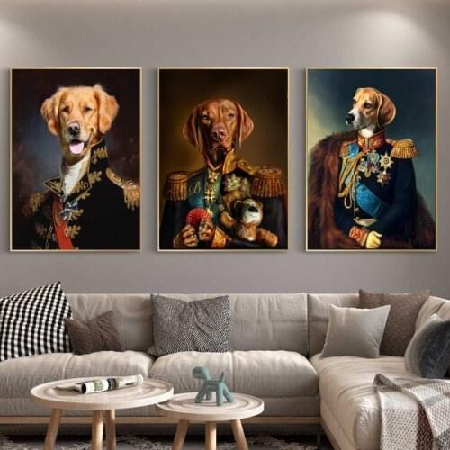 Classical Animals General Dog In Military Uniform Canvas Paintings on The Wall Art Posters and Prints Wall Art Cuadros Pictures
