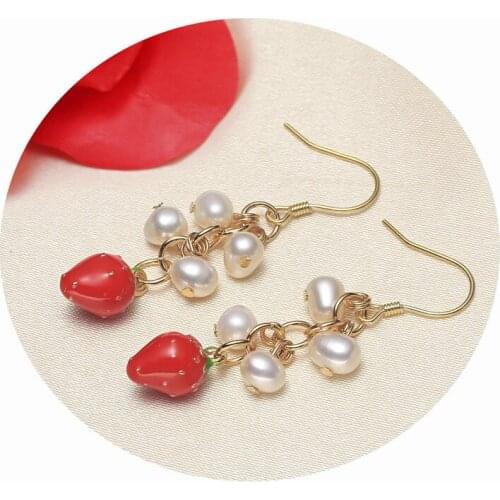 Strawberry Real Freshwater 3-4MM Pearl Earrings Gold Plated Drop Earrings Nice Party Wedding Women Women Gift 10 pairs/lot