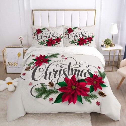 3D White Bedding Sets XMAS Duvet Cover Set Quilt Covers and Pillow Shams Comforther Case Flower Christmas Design Bedclothes
