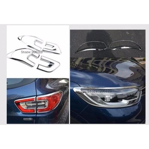 For Renault Kadjar 2015 2016 20172018 Front Lamp Cover Headlight Cover +Black Tail Light Rear Lights Decorate Cover ABS Chrome