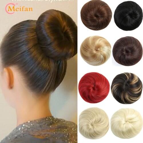 MEIFAN 50g Straight Hair Chignon Synthetic Hair Donut Roller Hairpieces Elastic Rubber Band Fake Hair Bun Drawstring Ponytail