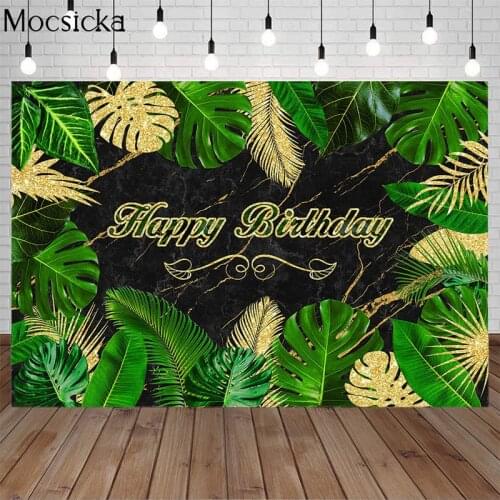 Mocsicka Green Leaves Backdrops Newborn Baby Shower Birthday Grass Summer Tropical Jungle Marble Decor Photography Background