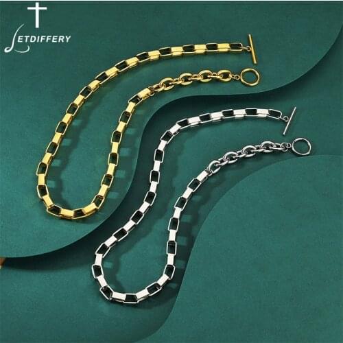 Letdiffery Fashion Box Chain Necklace Stainless Steel OT Chains Golden Silver Color for Women Girls Jewelry Party Birthday Gifts