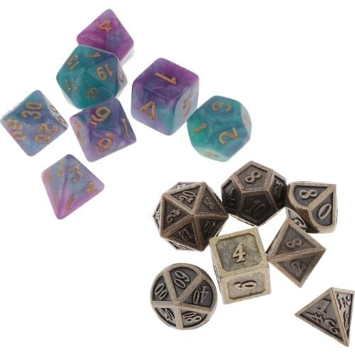 14 Pieces Durable Plastic and Metal Dices Set - Game Polyhedral Solid D&D Dice Set for Role Playing Game