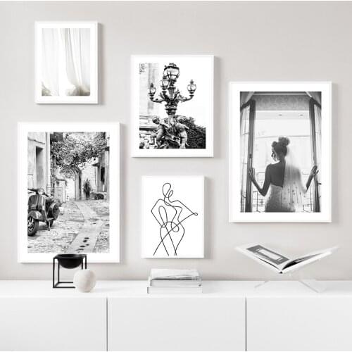 Modern Line Girl Sculpture Vintage Black White Wall Art Canvas Painting Nordic Posters And Prints Wall Pictures For Living Room