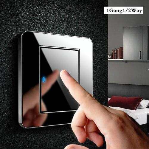 Tap the switch at any point Type 86 Black Mirror Glass 1Gang 1Way 2Way Wall Switch Panel with led fluorescent