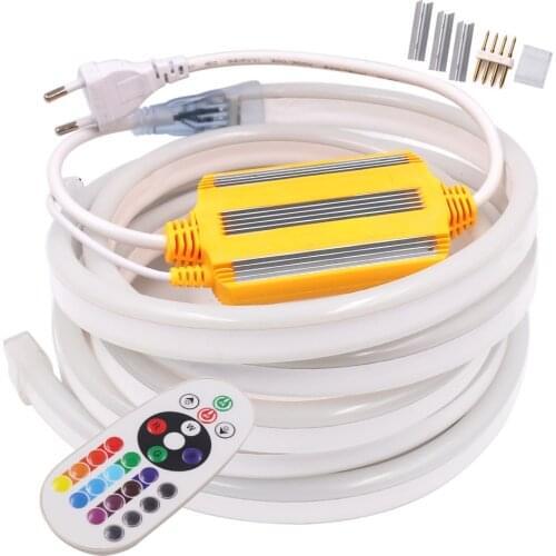 220V Neon Light Led Strip 1500W 750W RGB Neon Lamp 24key Remote Control Waterproof Rope Lights with EU Plug Home Decoration