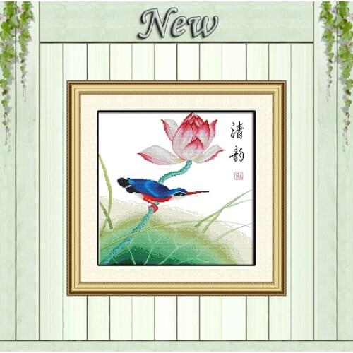 Refreshing Lotus flowers painting counted print on canvas DMC 14CT 11CT DIY Cross Stitch chinese Embroidery kits Needlework Sets