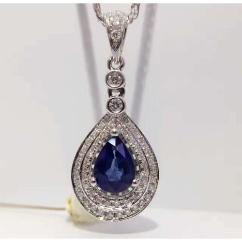 18K White Gold 0.739ct Natural Sapphire + 0.249ct Diamond Pendant Necklace Fine Jewelry Perfume Bottle Pendant with Certificate
