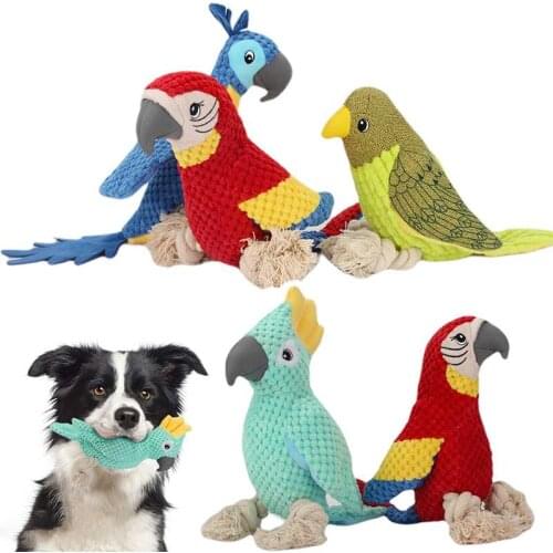 Plush Corduroy Chew Toys Interactive Stuffing Dog Toys with Squeaker,Durable Squeaky Parrot Toy for Teeth Cleaning and Reducing