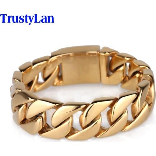 TrustyLan Gold Color Bracelet Men Snap Button Mens Jewellery Stainless Steel Gold Color Mens Bracelets Bangles 2018 Armband