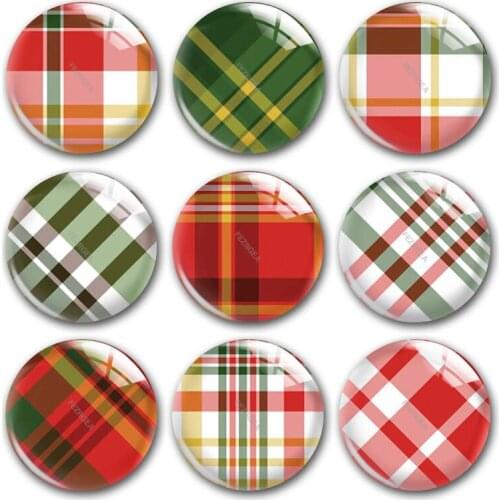 Handmade Buffalo Plaid X-MAS Floral Christmas Round Photo Glass Cabochons Demo Flat Back DIY Jewelry Making Findings Accessory