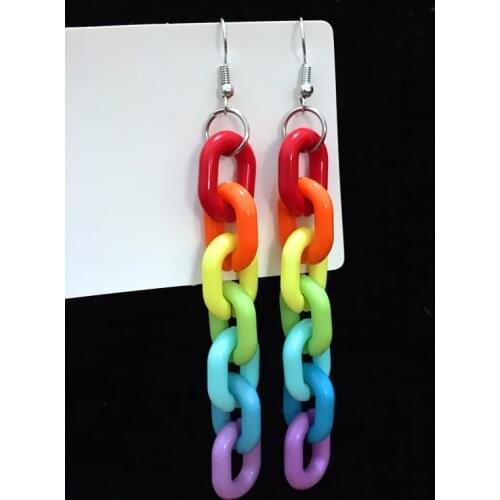 Personality Candy Color Acrylic Long Chain Statement Earrings Colorful Rainbow Geometric Cool Earrings for Woman Party Jewelry