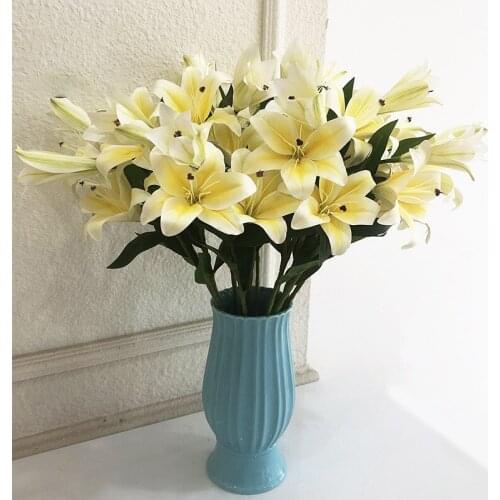 Silk Flowers Artificial Flower 3 Head Sayuri Myriophyllum Perfume Lily Pu Feel Home Wedding Plastic 70cm High Fall Decor