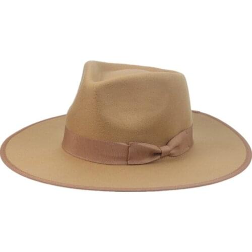 Fedora hats men women big brim 9.5cm bowknot ribbon band felted hats beige khaki black camel dress formal panama hat pamela boda