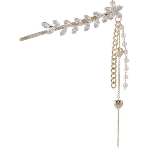 Hairpin Rhinestone Studded Romantic Luxury Elegant Party Jewelry Accessories Women Hair Clips Pin Leaf Tassel