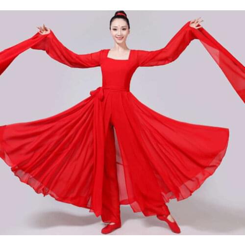 Ancient Chinese Traditional Clothing Hanfu Women Girls Stage Performance Folk Dance Costume Women Long Sleeve Dress