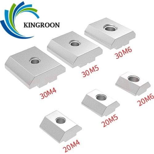 KINGROON 100pcs 50pcs M4 M5 M6 T Block Square Nuts T-Track Sliding Hammer Nuts for Fastener 2020 3030 Aluminum Profile