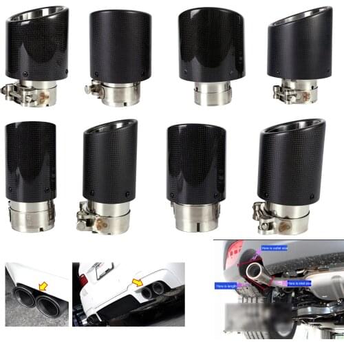 Universal Real Carbon Fiber Tail Car Exhaust Pipe Modified 63mm IN 76/89/101/114mm OUT Durable Round Silencer System 2 Pieces