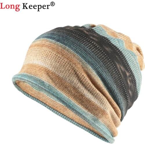 Spring Autumn Thin Beanies Skullies For Women Striped Scarf Hats Adult Casual Bonnet Hat Headdress Hip Hop Caps Double Used