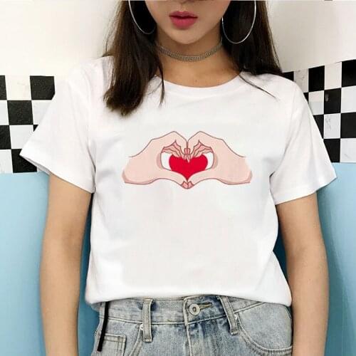 2021 Finger Heart Women T-shirt Korean Ulzzang Graphic Fashion Tees Many Sorts of Cotton Casual O-neck Couple Clothes
