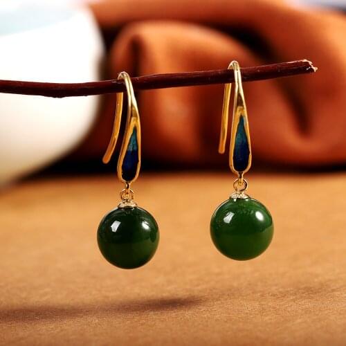 Uglyless Retro Enamel Vintage Dress Earrings Women Natural Hetian Jade Lotus Flower Earrings Eastern Beauty 925 Silver Brincos