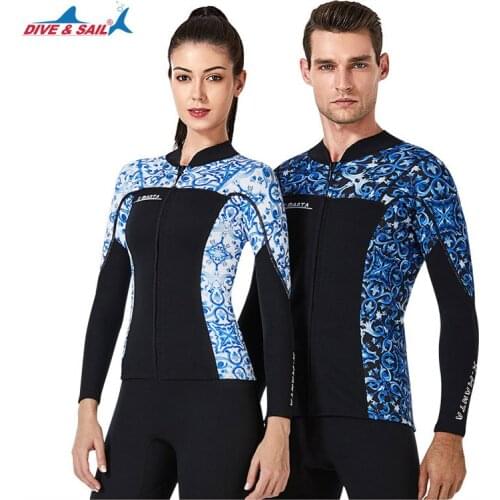 Womens Mens Wetsuit Tops Bottoms 1.5mm Neoprene Wetsuit Jacket Long Sleeve Front Zip Shirt for Diving Snorkeling Surfing