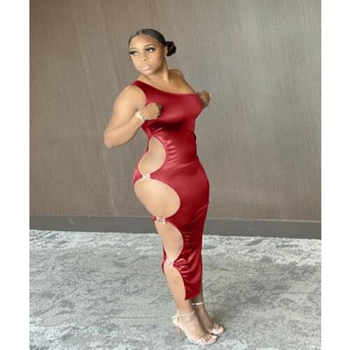 Echoine Irregular Off Shoudler Skinny Bodycon Dress Ladies Elegant Hollow Out Sexy Fitness Long Midi Dresses Clubwear Streetwear