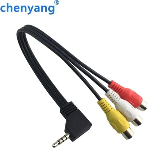 0.2M 90 Degree 3.5mm 4 pole Male To 3 RCA Female A/V video Cable Adapter For HDTV DVD Free shipping