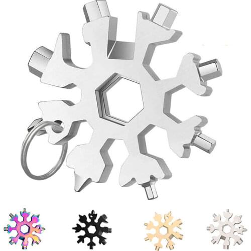 18 In 1 Mini Snowflake Multi Tool Spanner Hex Wrench Multipurpose Screwdriver Outdoor Snowflake Tools Hike Key Ring Key Chain