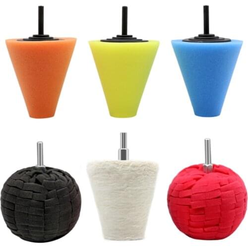 3 Inch Car Buffing Disc Wheel Hub Steel Rim Wax Sponge Thin Cone Polishing Pad Ball Type 1 Set