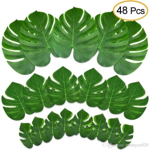 48 Pcs Tropical Party Decor Artificial Plant Tropical Palm Leaves Simulation Leaf for Hawaiian Luau Safari Party Jungle Beach Th
