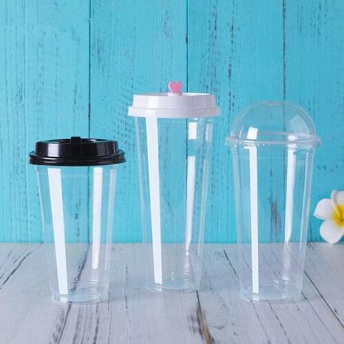 50pcs 90 caliber disposable plastic cup transparent tea cups cold drink juice coffee milk takeaway packaging cups with lid