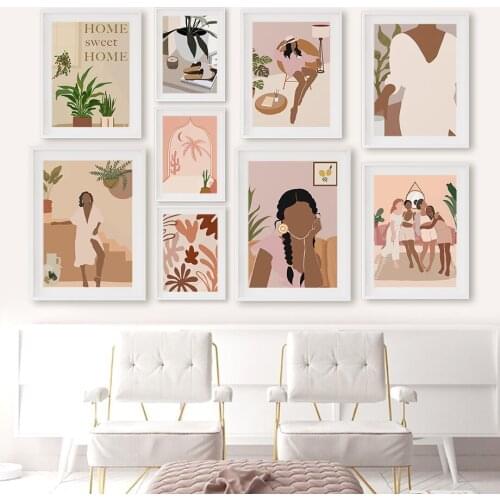 Abstract Bohemia Woman Potted Plants Moon Wall Art Canvas Painting Nordic Posters And Prints Wall Pictures For Living Room Decor