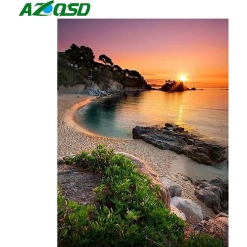 AZQSD Full Kits Diamond Embroidery Seaside Sunset Mosaic Handicraft Home Decoration Diamond Painting Landscape Needlework