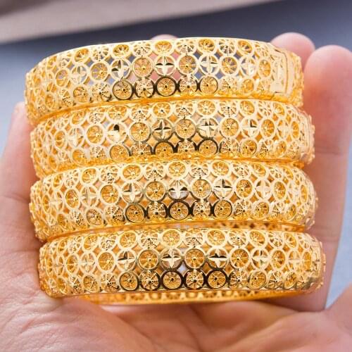 New 24K 4Pcs/lot Luxury Gold Color Bangles For Women Girls Ethiopian African Dubai Bangles Bracelet Party wedding Jewelry Gifts