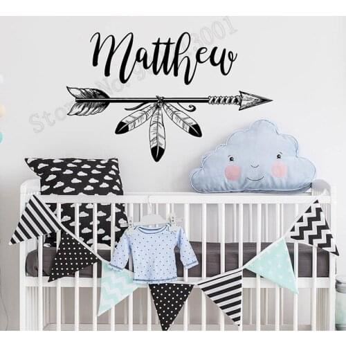 Cutom Baby Name Bohemian Arrow Wall Sticker For Kids Room Nursery Bedroom Boys Girls Art Poster Mural Rustic Decal LY1199