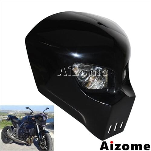 Black Skull Headlight Streetfighter Custom Motorcycle Headlight Mask Fairing For Kawasaki Suzuki Yamaha Street Bike