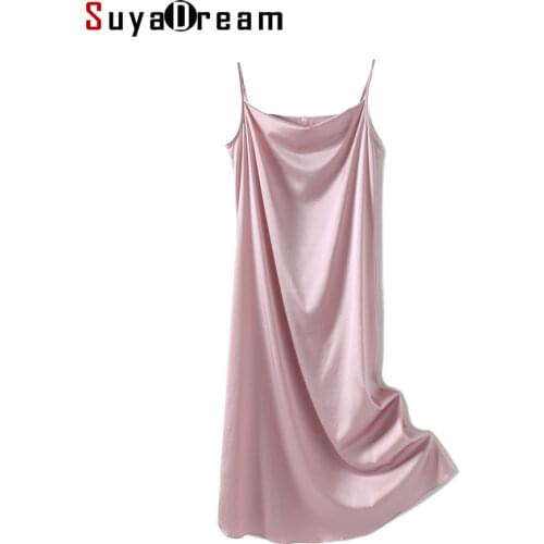 SuyaDream Woman Long Dress 92%Silk 8%Spandex Draped Collar Solid Spaghetti Strap Chic Dresses 2021 Elegant Slip Dress