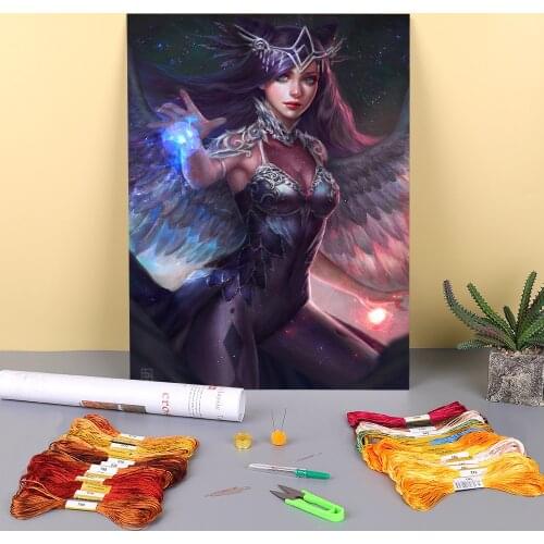 Cartoon Girl Woman Printed Fabric 11CT Cross-Stitch DIY Embroidery Complete Kit DMC Threads Painting Handicraft Jewelry