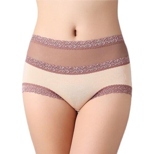 Elegant and Noble Sexy Panties Hollow Out Lace Briefs High Waist Bamboo Fiber Underpant Womens Underwear Lingerie
