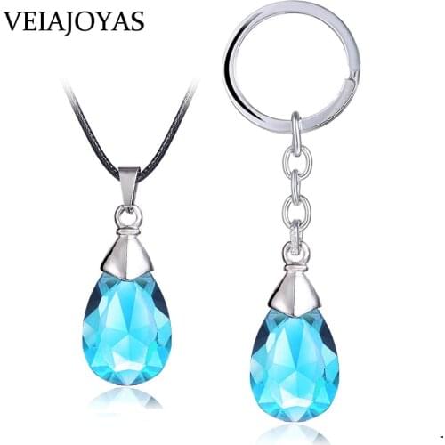 Hot Anime SAO Sword Art Online Metal Necklace Yuis Heart Blue Crystal Pendant Keychain Cosplay Accessories Jewelry Dropshipping