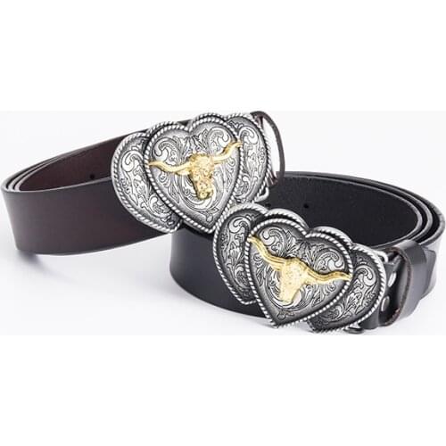 Customized unisex belt genuine cowhide long womens single loop belt heart-shaped punk couple belt
