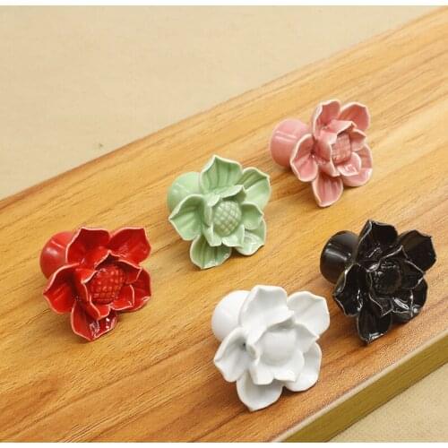 Ceramic handle color lotus garden children cartoon handle cupboard drawer wardrobe handle