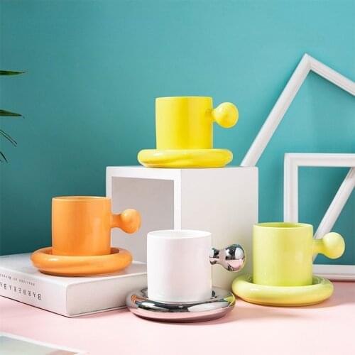 Candy solid color Mug dish combination set simple home cup office coffee afternoon cup dish set coffee mug