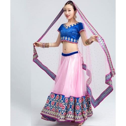 Indian Dance Performance Costume Women Elegant Dance Clothing Oriental Dance Costumes 3 Piece Set Indian Folk Dance Wear DQL919